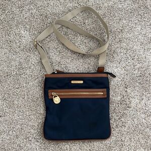 Navy Crossbody Bag with Tan Accents